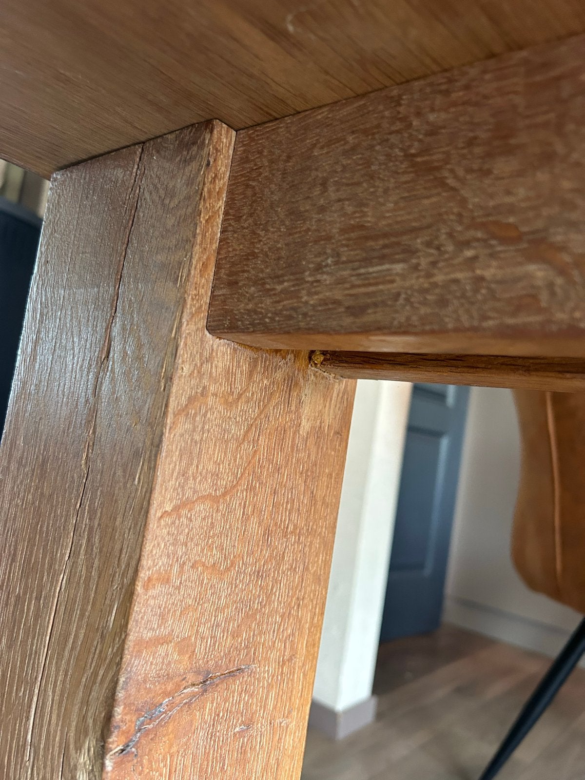 Ambachtelijke volledig eiken eettafel - 220x100x78 cm, Ophalen, Gebruikt, 100 tot 150 cm, Eikenhout