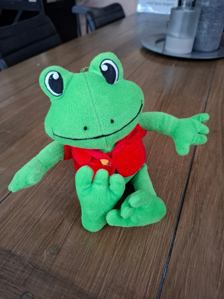 Duinrell kikker knuffel - groen rood - als nieuw, Ophalen of Verzenden, Zo goed als nieuw, Overige typen