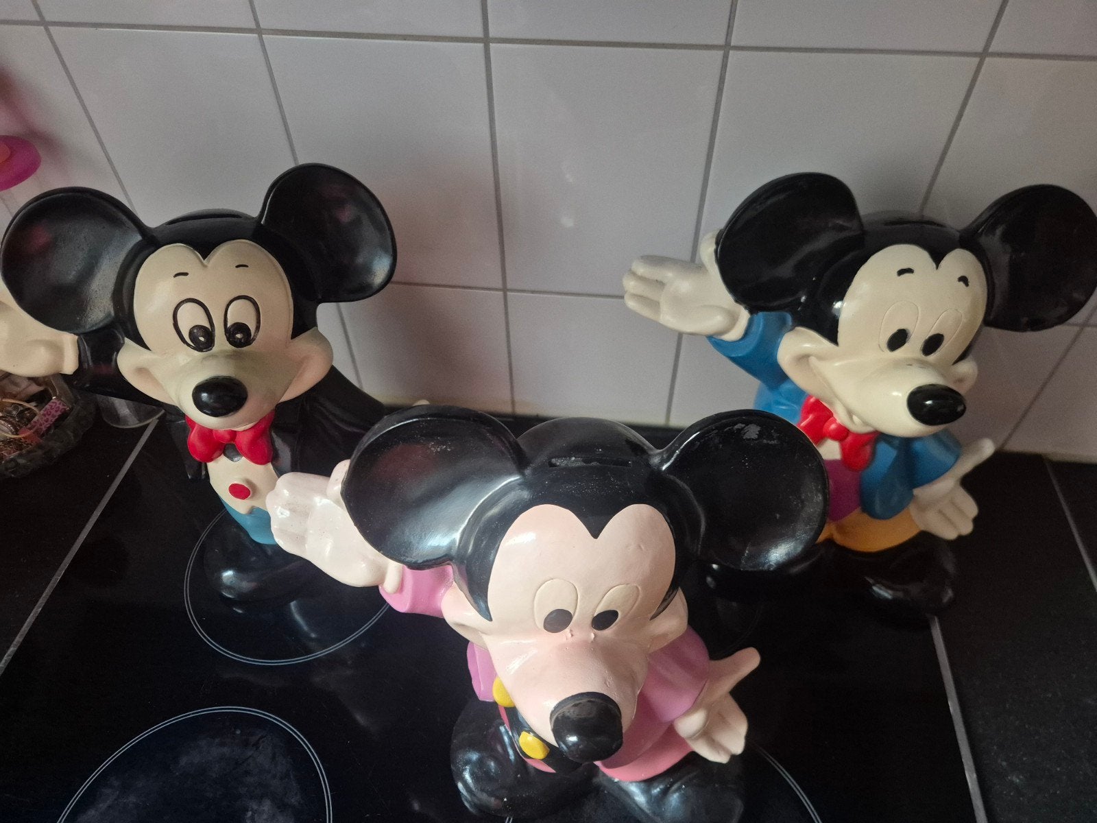 Mickey Mouse spaarpotten - set van 3, Ophalen of Verzenden, Gebruikt, Overige materialen, Strip- of Tekenfilmfiguur