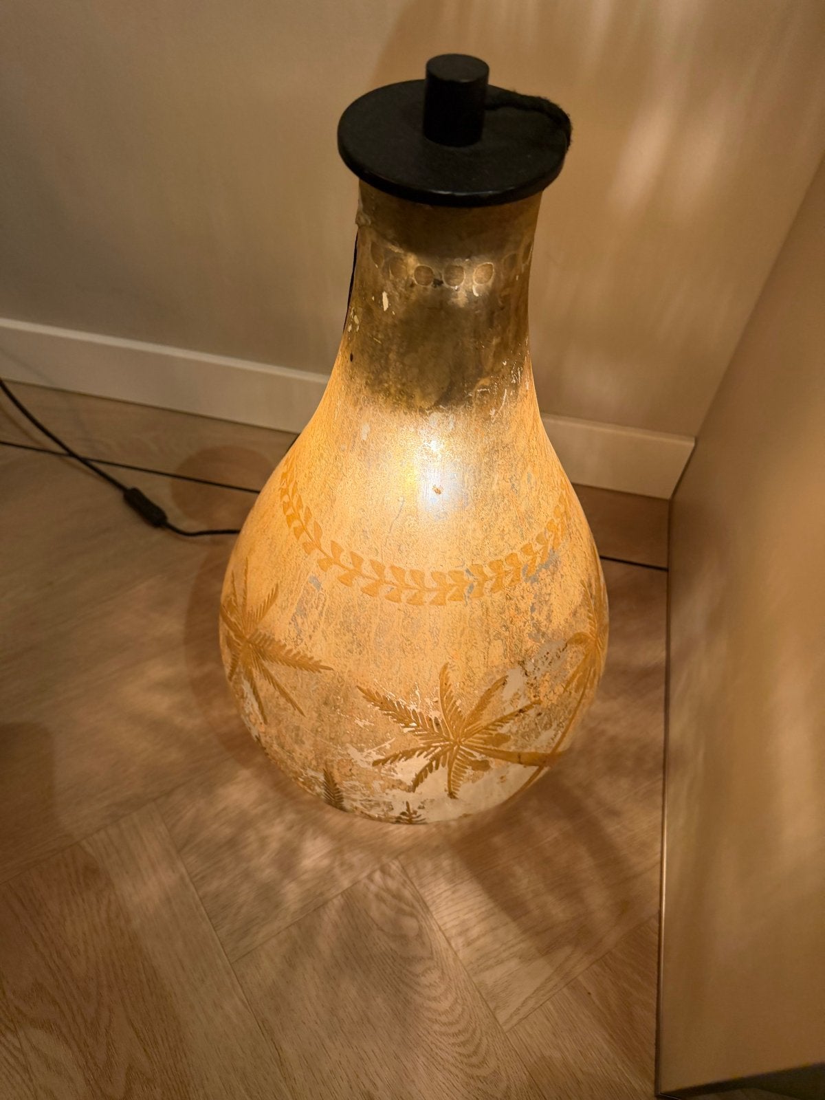 Unieke vaaslamp met palmboom design, Bohemian, Overige merken, E27 (groot), Zo goed als nieuw