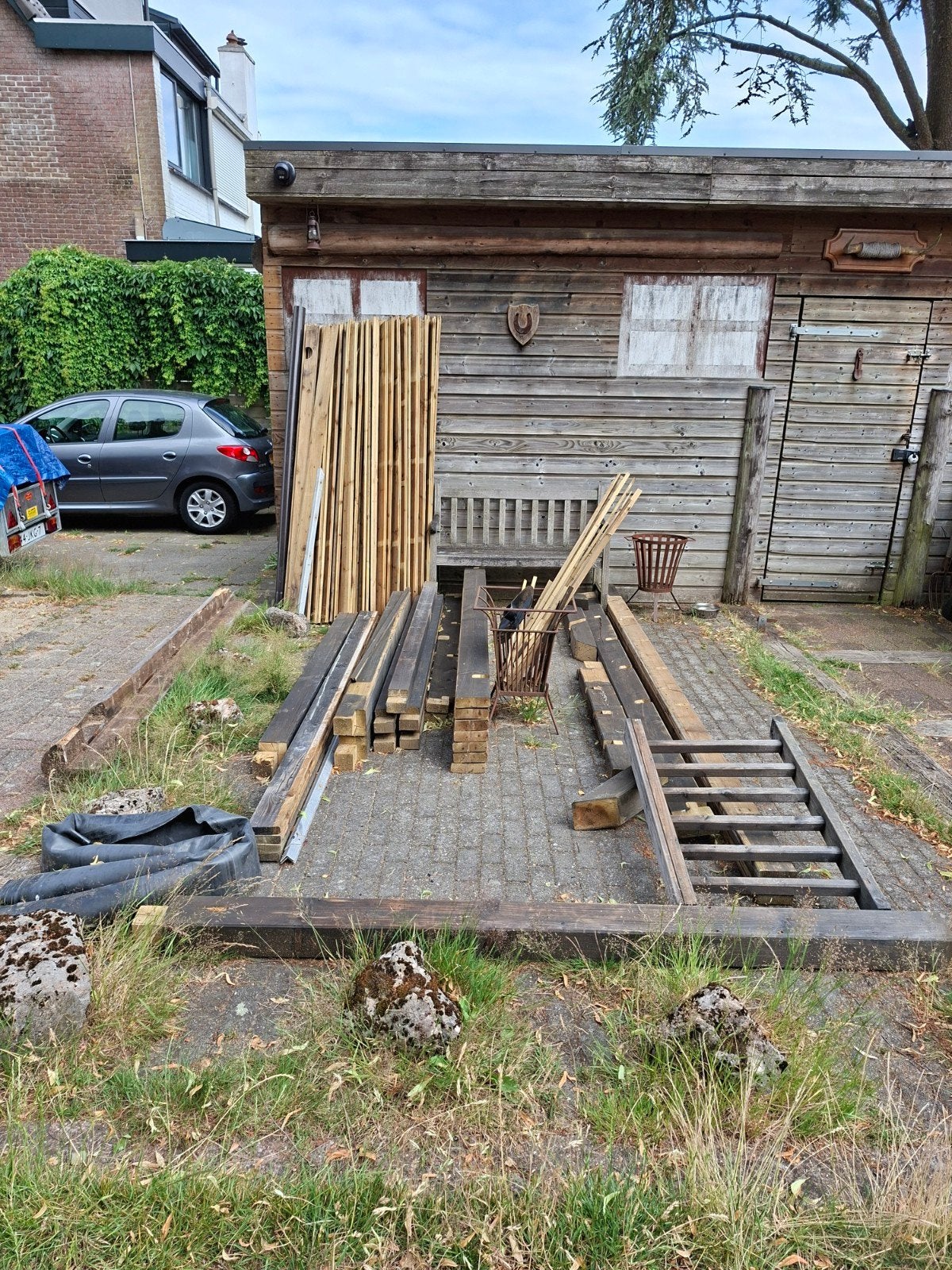 Houten Veranda; al Gedemonteerd, hxbxd 2,5x3,5x2,5 mtr., Tuin en Terras, Overkappingen, Ophalen, Veranda