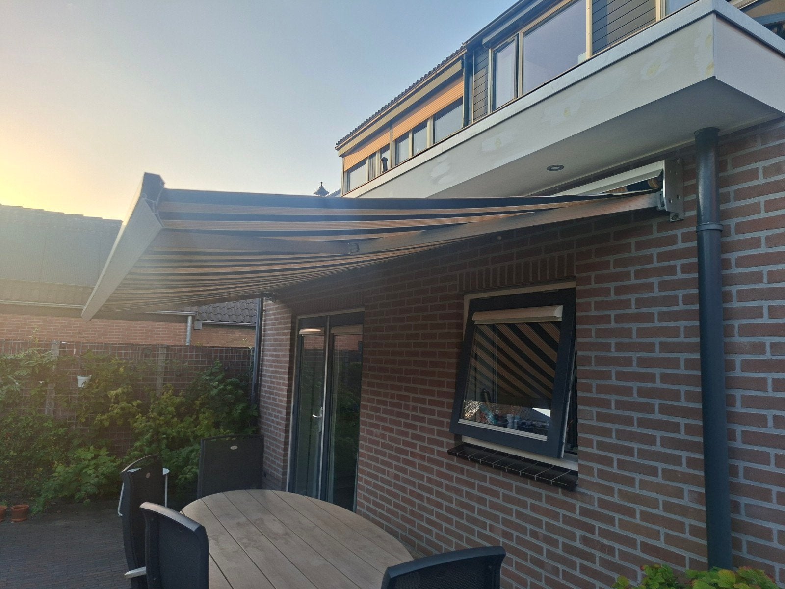 knikarmscherm 5m breed, Ophalen, Gebruikt, 450 cm of meer, 150 tot 300 cm