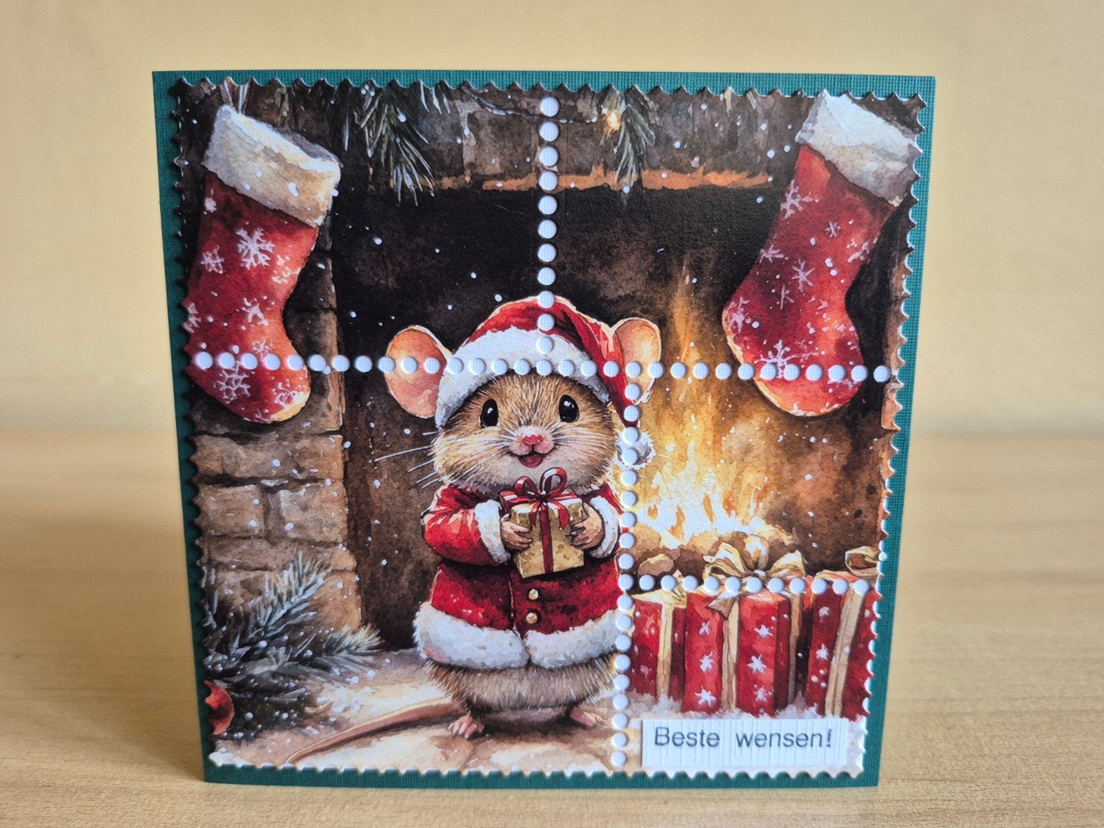486a) zelfgemaakte kaart- kerst muis, Hobby en Vrije tijd, Ophalen of Verzenden, Nieuw, Kerst