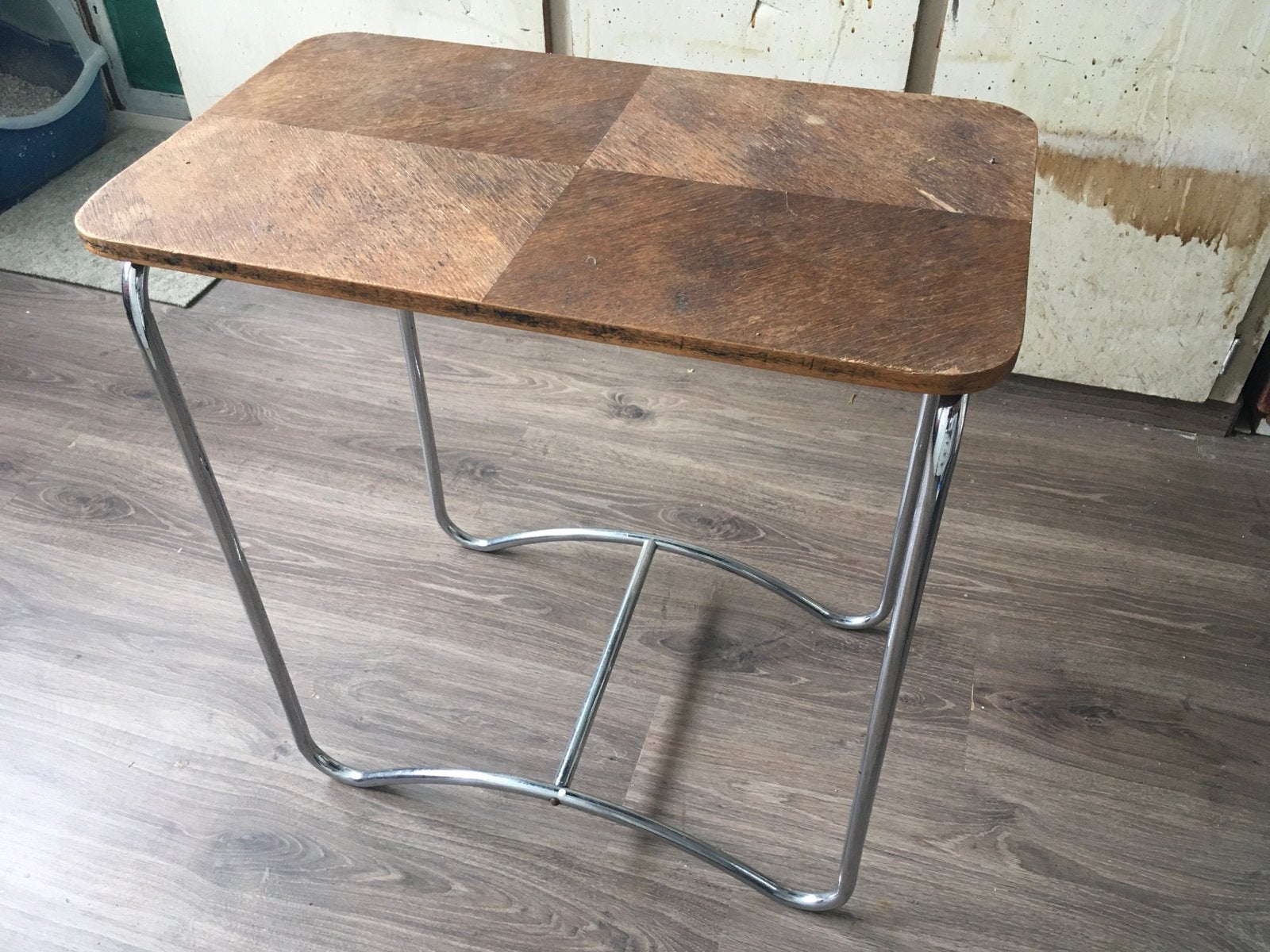 Vintage bijzettafel met chromen buisframe uit de jaren 1920, Ophalen of Verzenden