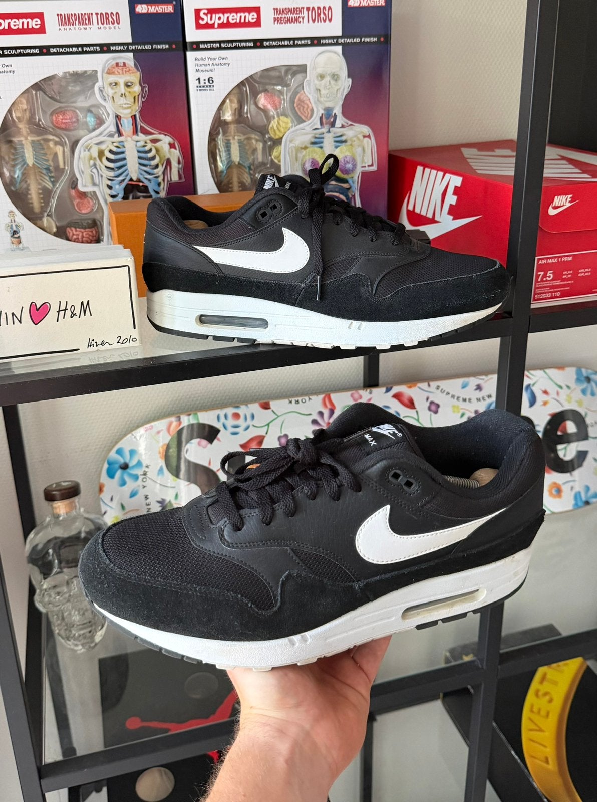 Nike Air Max 1 Black White Maat 48.5 AH8145-014, Ophalen of Verzenden, Zo goed als nieuw, Overige kleuren, Sneakers of Gympen