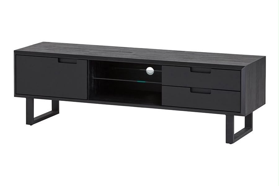 Zwart TV-meubel met lades en opbergvakken, Huis en Inrichting, Ophalen, Gebruikt, 100 tot 150 cm, Minder dan 100 cm