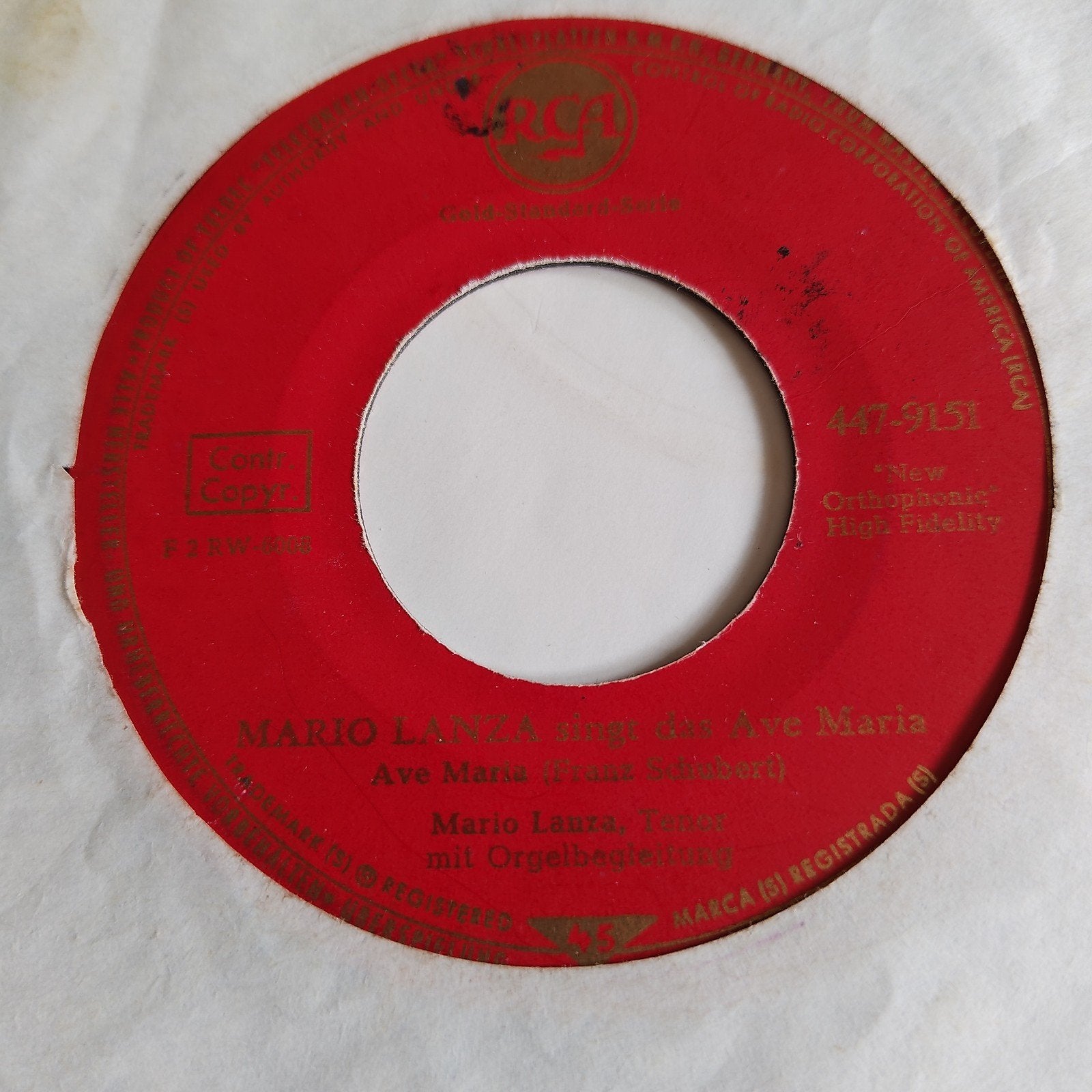 Mario Lanza zingt Ave Maria  RCA 447-9151, Cd's en Dvd's, Vinyl Singles, Gebruikt, 7 inch, Ophalen of Verzenden, EP