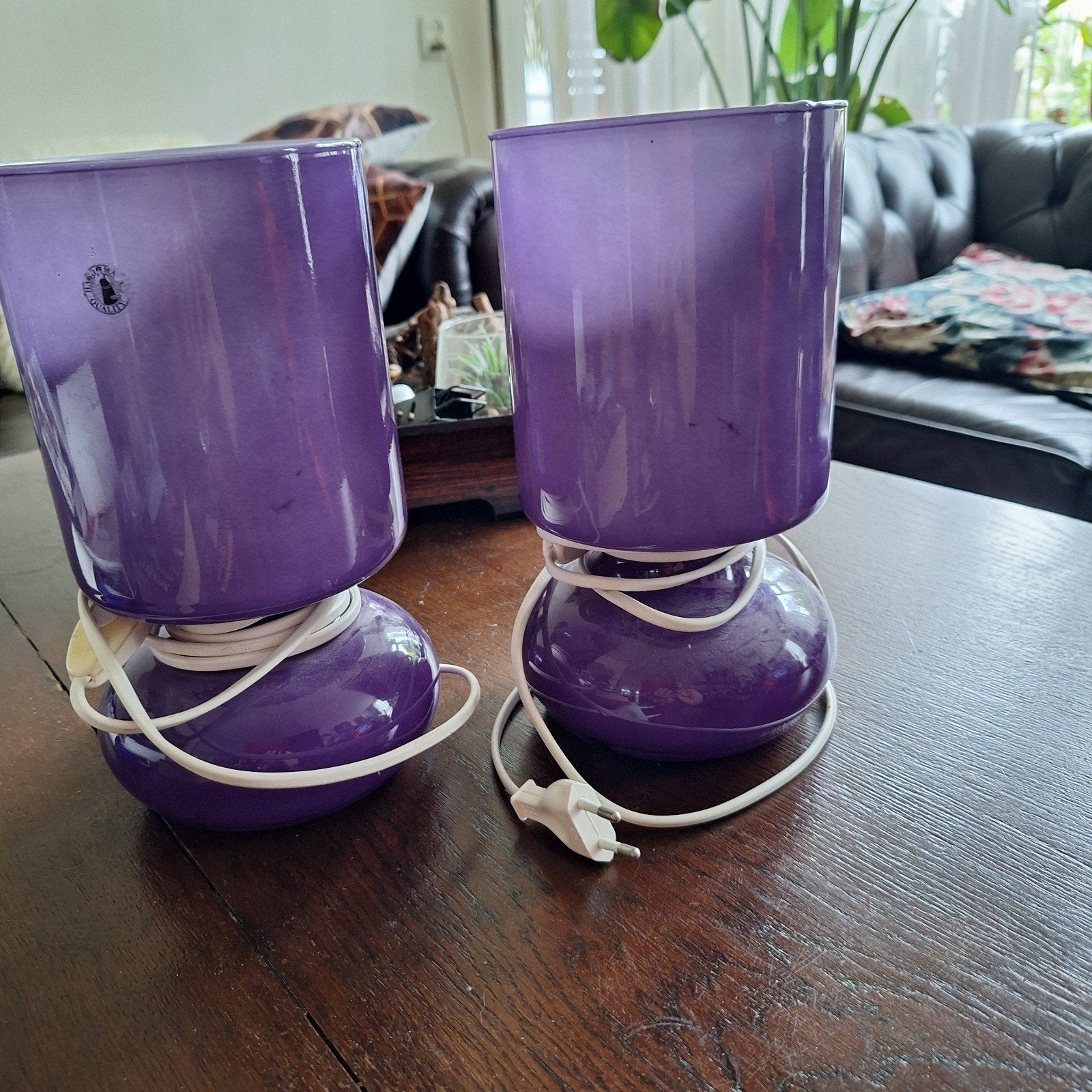 Vintage IKEA  Tafellampen - Paars Glas Set, Paars, Ophalen of Verzenden, Glas, IKEA