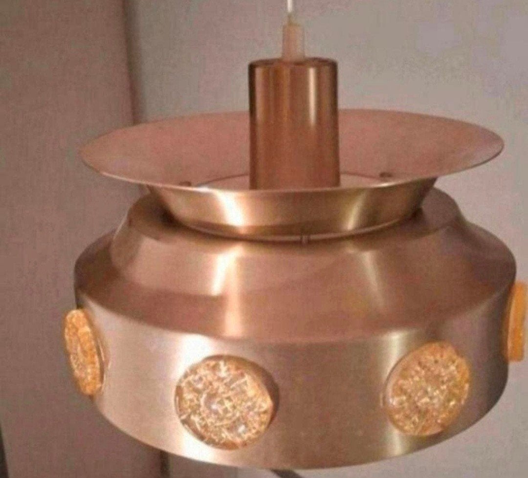 Deense messingkleurige Vitrika vintage hanglamp., Ophalen of Verzenden