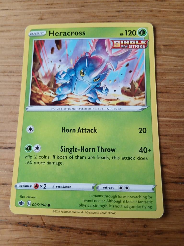 Pokémon Kaart Heracross 006/198 Single Strike, Ophalen of Verzenden, Zo goed als nieuw, Losse kaart
