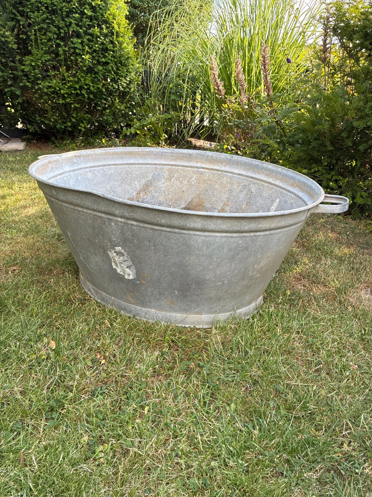 Vintage Zinken Wastobbe / Plantenbak, Ophalen