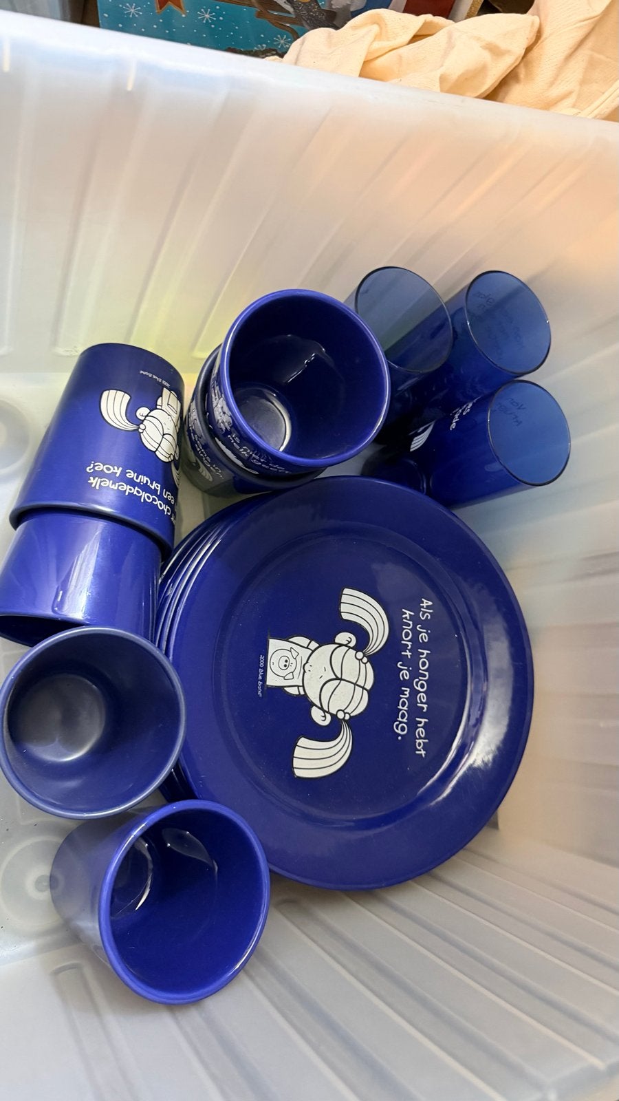 Blue Band serviesgoed: borden, bekers en glazen, Ophalen, Kunststof, Gebruikt, Overige merken