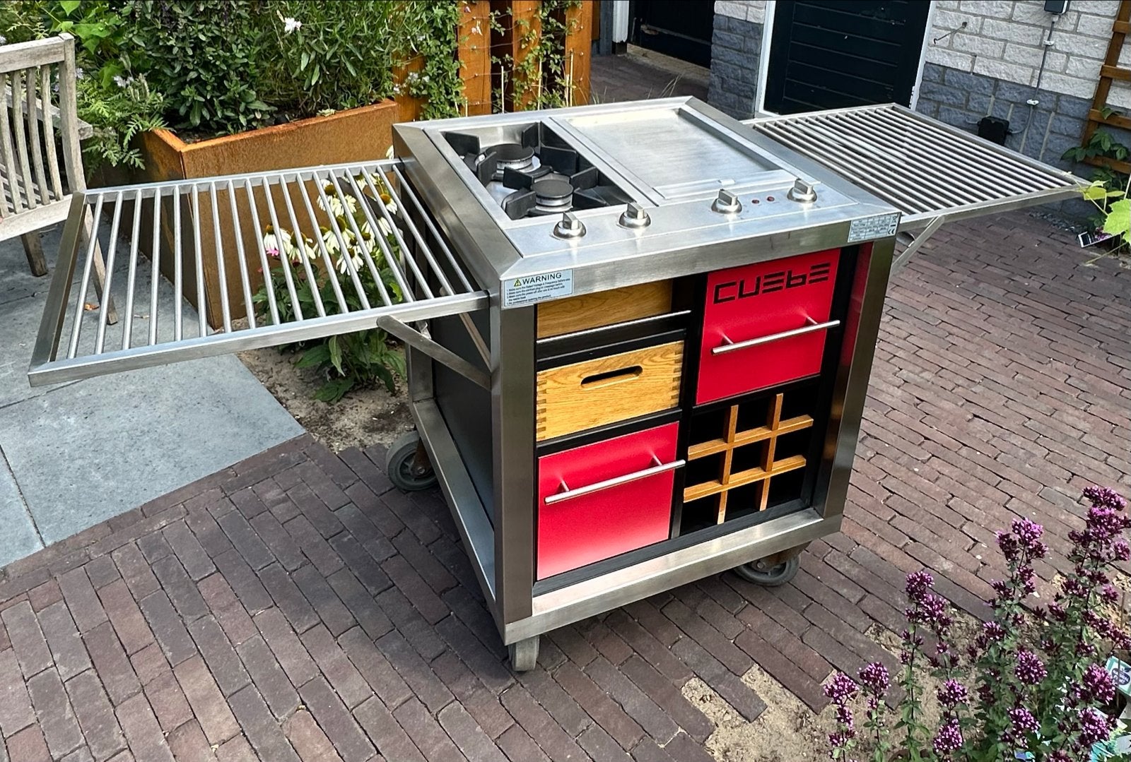 CUEBE RVS buitenkeuken | gas + elektrische teppanyaki grill, Ophalen, Gebruikt, Gas, Vrijstaand