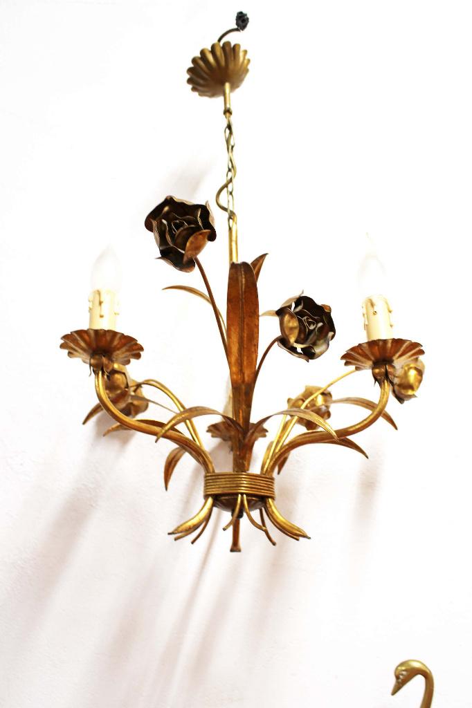 Vintage hanglamp. Hollywood Regency rozen lamp, Hans Kögl?, O, O, Ophalen of Verzenden, Metaal