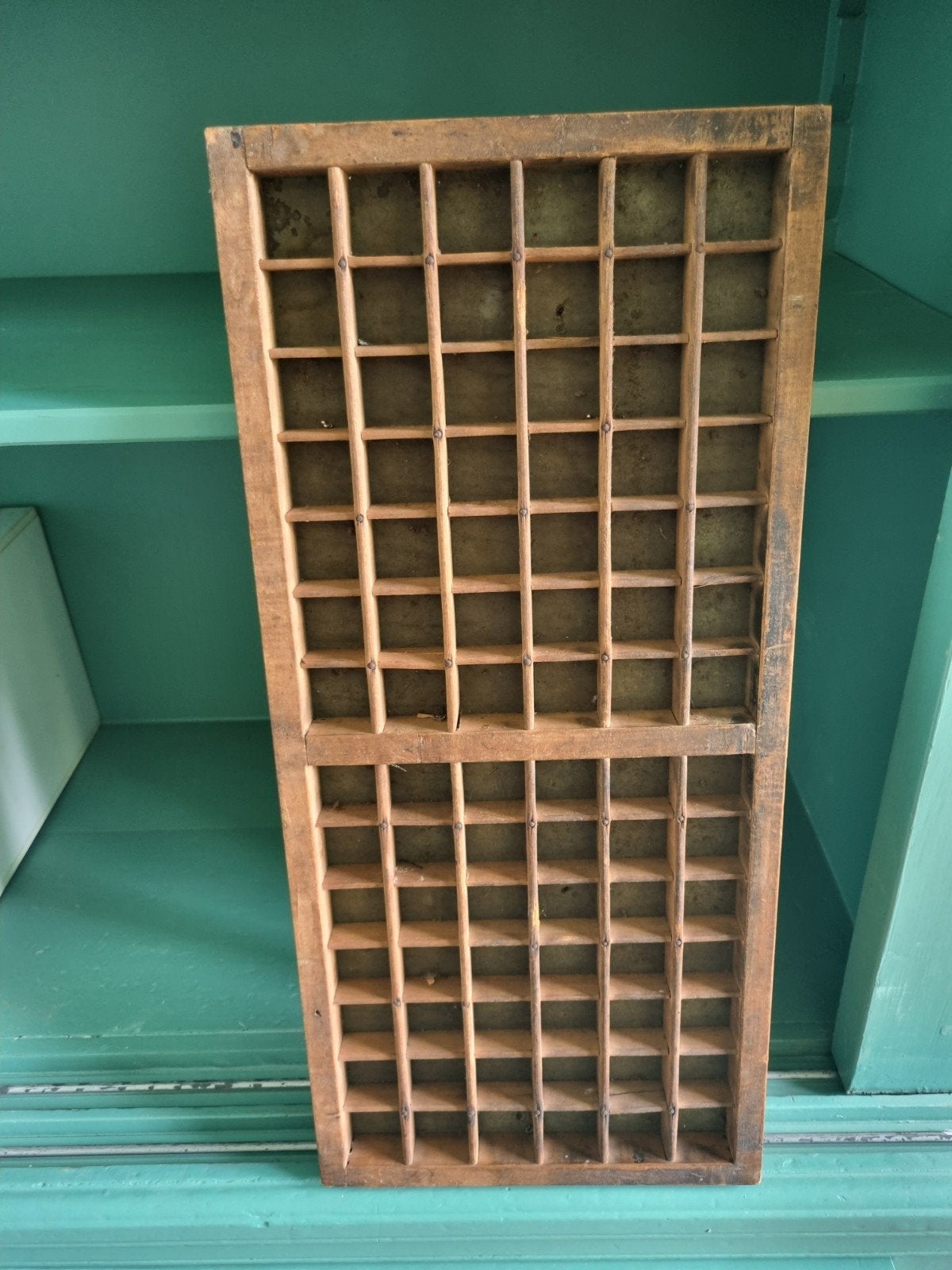 Vintage houten zetkast voor drukletters, Antiek en Kunst, Ophalen of Verzenden