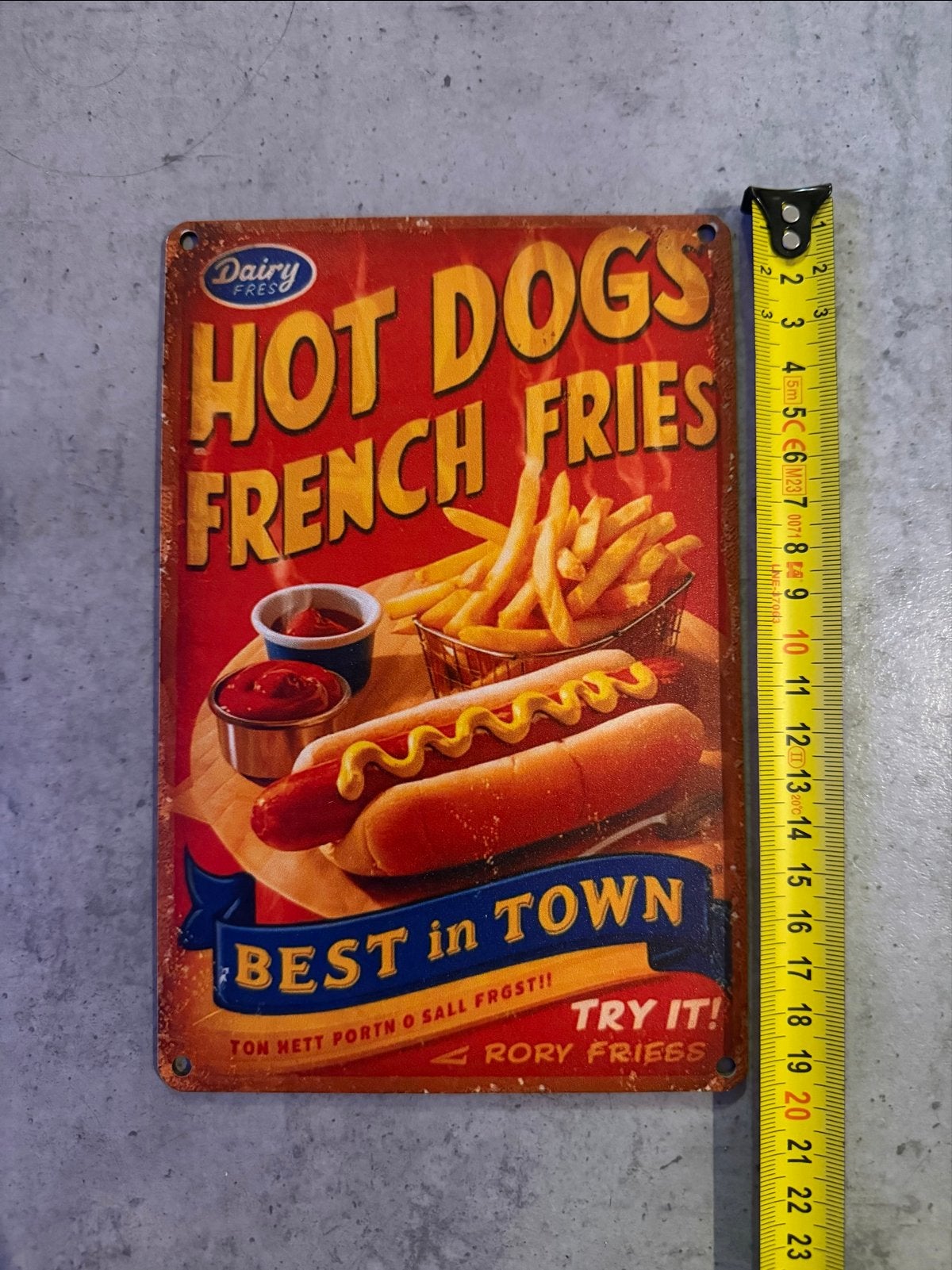 Decoratief houten bord 'Hot Dogs French Fries', Gebruikt, Meerkleurig, Ophalen of Verzenden, Vintage