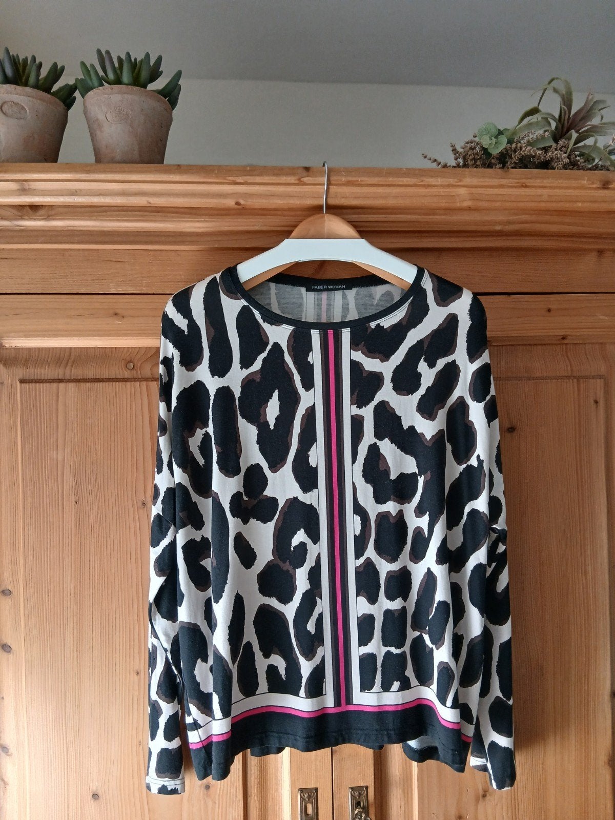 Faber Woman, trui top, dierenprint zwart wit roze, maat46/48, Zwart, Maat 46/48 (XL) of groter, Ophalen of Verzenden, Zo goed als nieuw