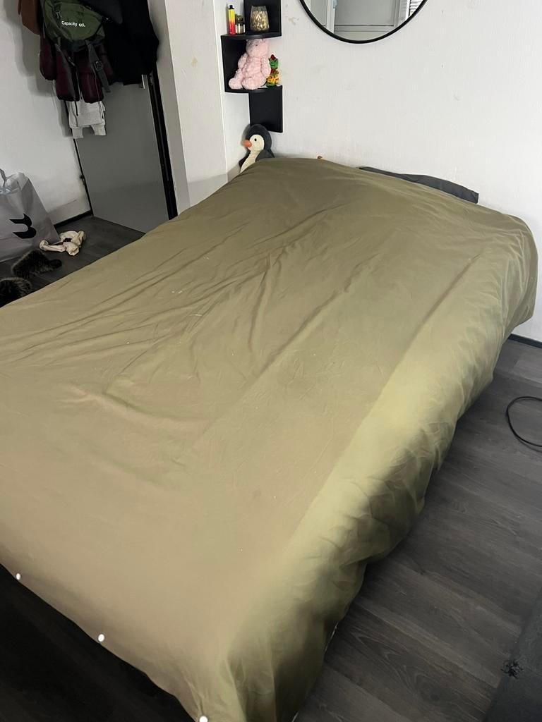 grijze boxspring bed, Ophalen, Zo goed als nieuw, Tweepersoons, 140 cm