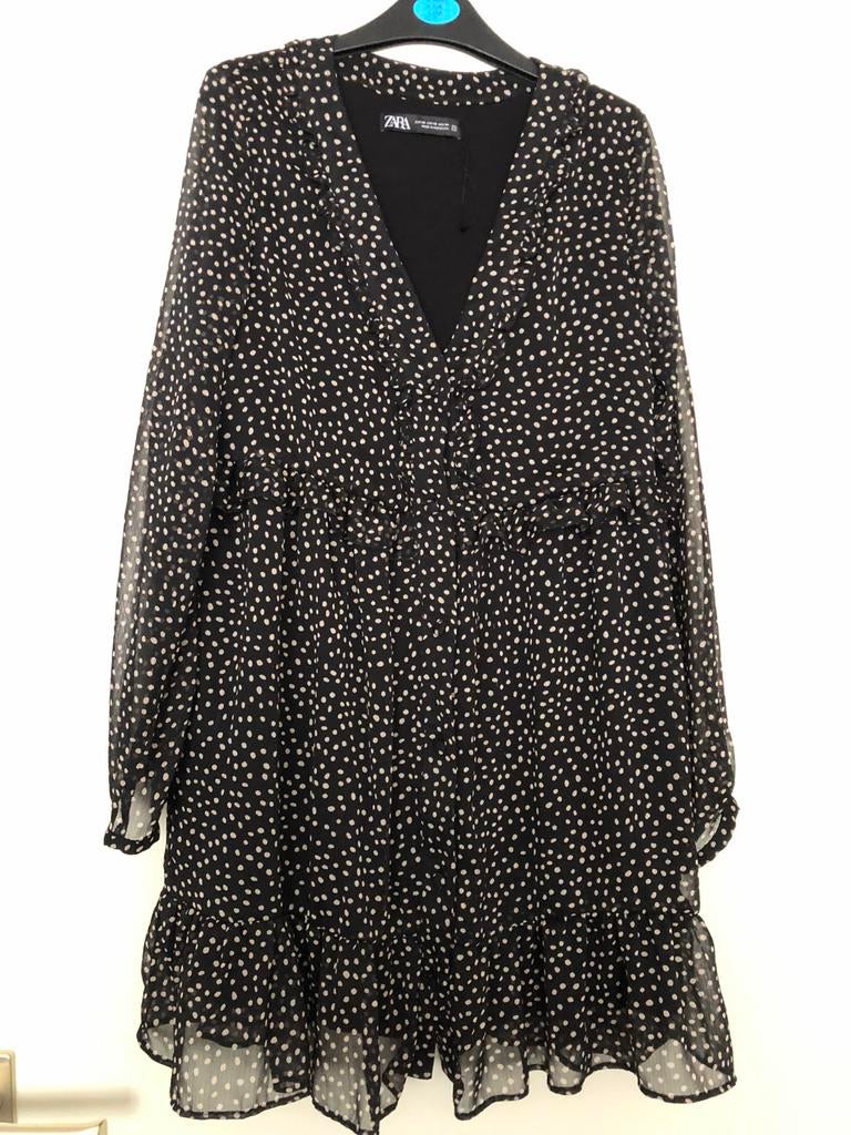 Nieuwe Zara zomerjurk met stippen XS, Zwart, Nieuw, Ophalen of Verzenden, Maat 34 (XS) of kleiner