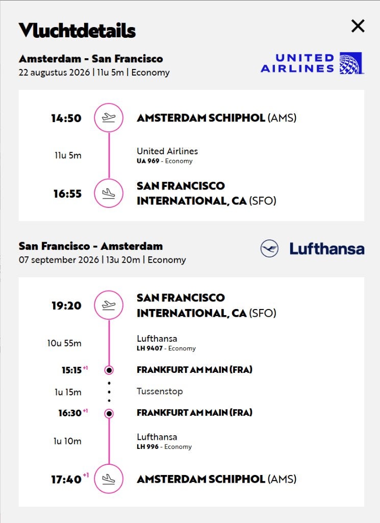 Vlucht naar San Francisco, Tickets en Kaartjes, Eén persoon, Vliegtuig, Buitenland, Met bestemming of datum