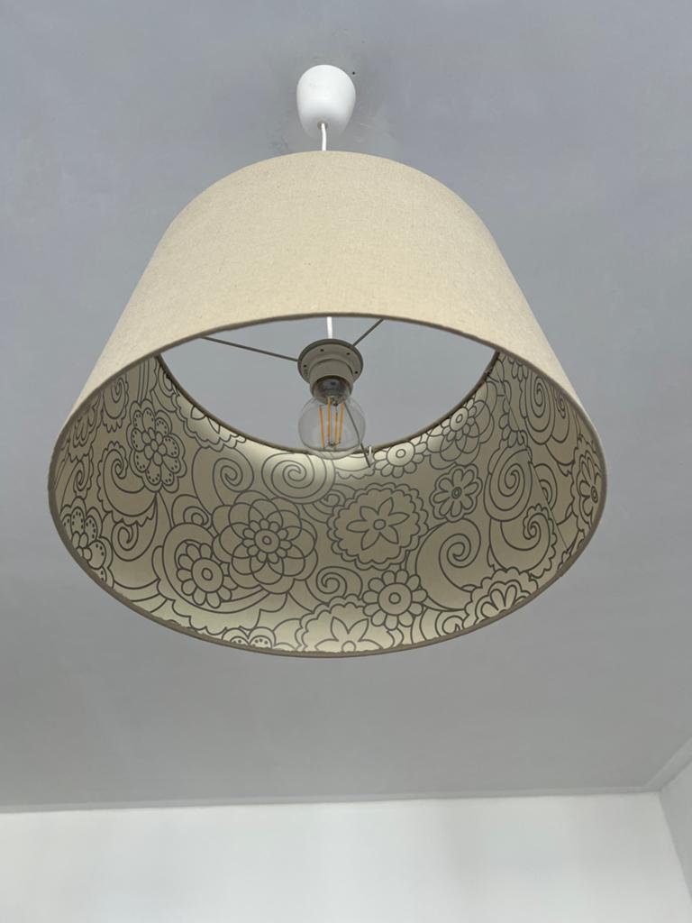 Hanglamp met stoffen kap, beige met bloemenpatroon (40cm), Ophalen, Gebruikt