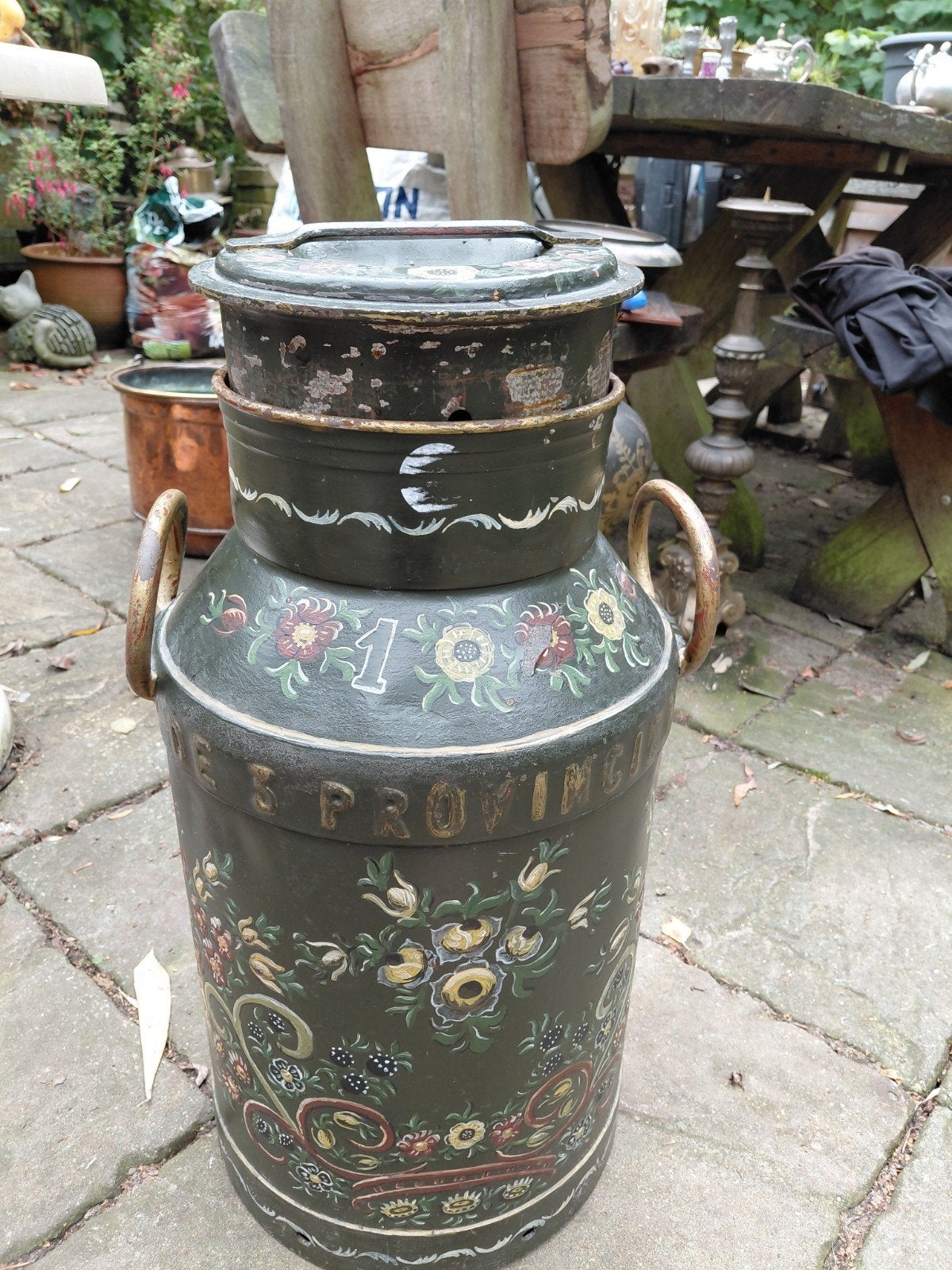 Antieke beschilderde melkbus, decoratief, Ophalen