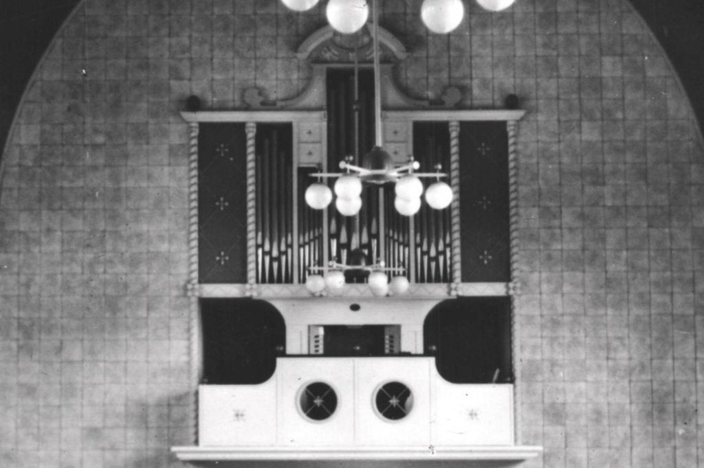 967624 Emmeloord 1954 Orgel Ned Herv kerk Flevoland NOP, Verzamelen, Ophalen of Verzenden, 1940 tot 1960, Ongelopen, Flevoland
