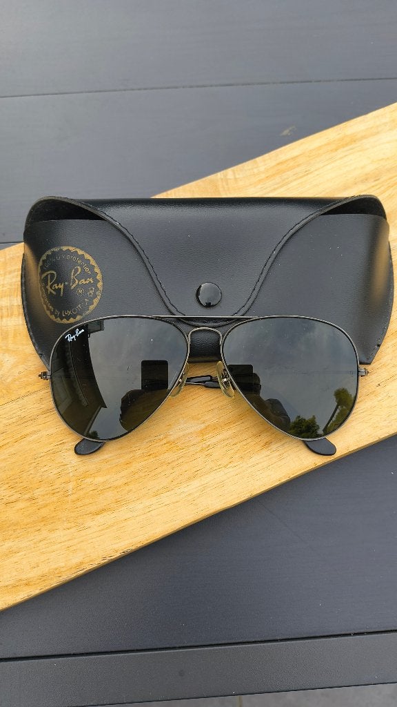 Vintage Ray-Ban Bausch & Lomb Black Chrome Aviator USA 58-14, Sieraden, Tassen en Uiterlijk, Zonnebrillen en Brillen | Heren, Gebruikt
