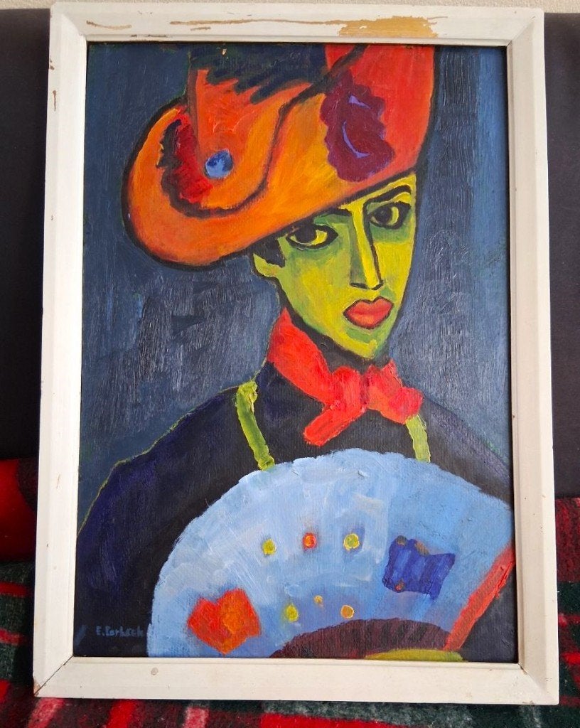 Schokko met rode hoed naar Alexej von Jawlensky, Antiek en Kunst, Kunst | Schilderijen | Klassiek, Paneel, Ingelijst, Portret of Personen