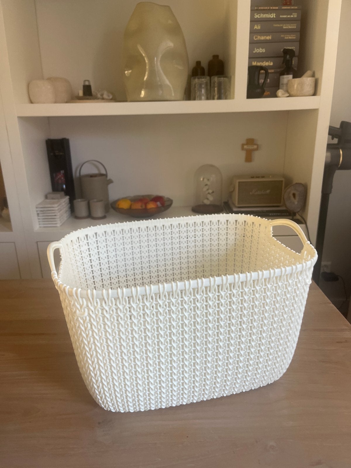 Witte kunststof mand met handvatten curver, Kunststof, Gevlochten, Mand, Ophalen of Verzenden
