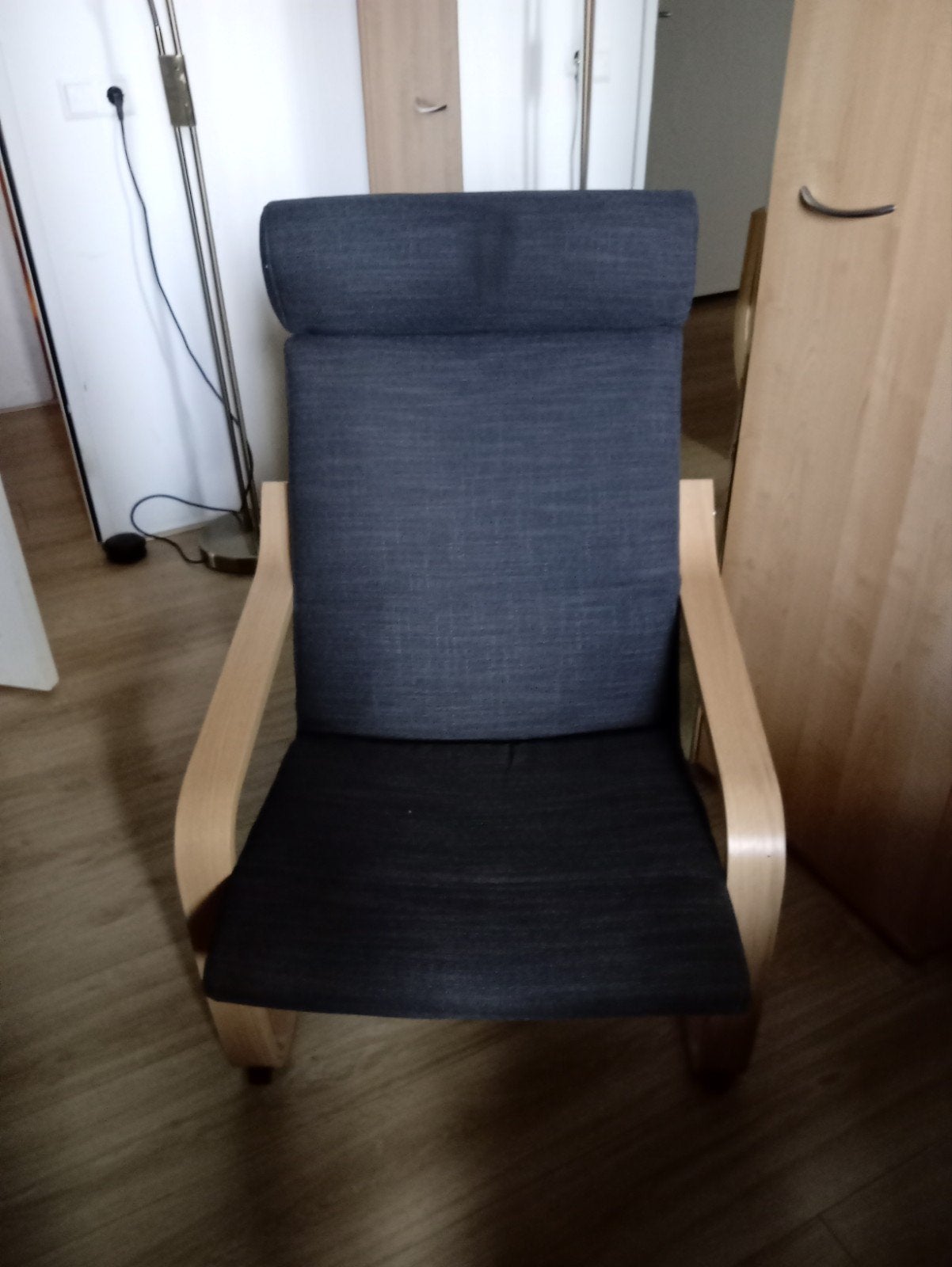 IKEA Poäng fauteuil met donkergrijze kussens, Ophalen, Gebruikt, Modern, Scandinavisch, Stof