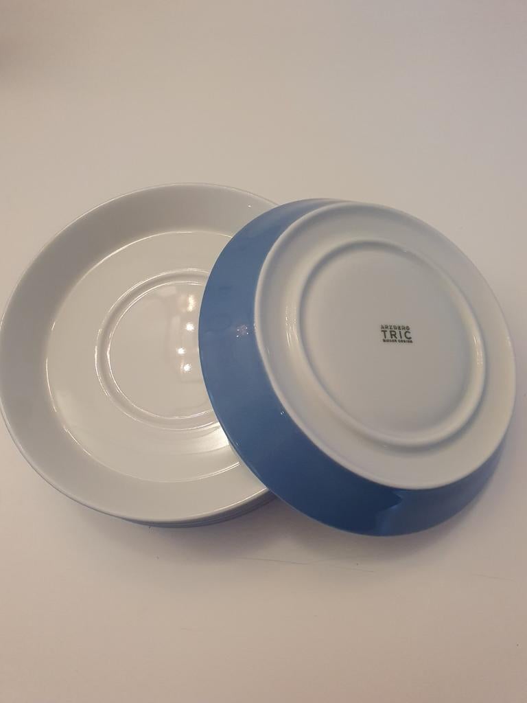 Tric Arzberg schoteltjes 5 stuks zonder kopjes blauw/wit, Ophalen of Verzenden, Zo goed als nieuw, Porselein, Kop(pen) en/of Schotel(s)