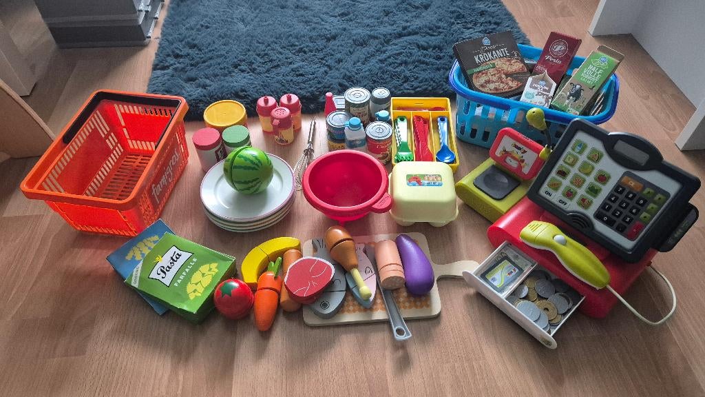 Mini boodschappen met een kassa, Ophalen of Verzenden, Zo goed als nieuw, Kunststof, Speelkeuken