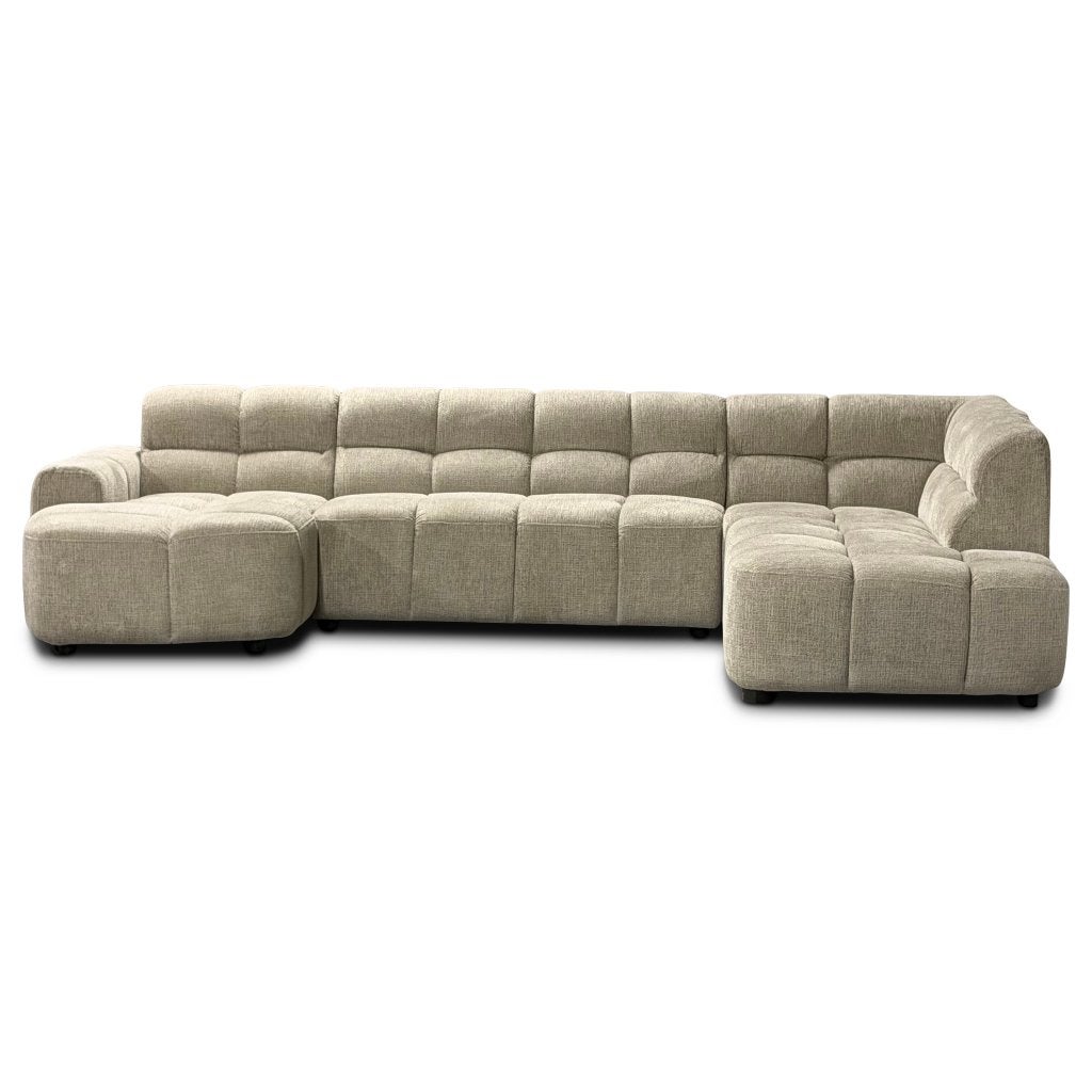 Foto 12 van Vakken bank taupe stof lounge hoekank **uit voorraad**