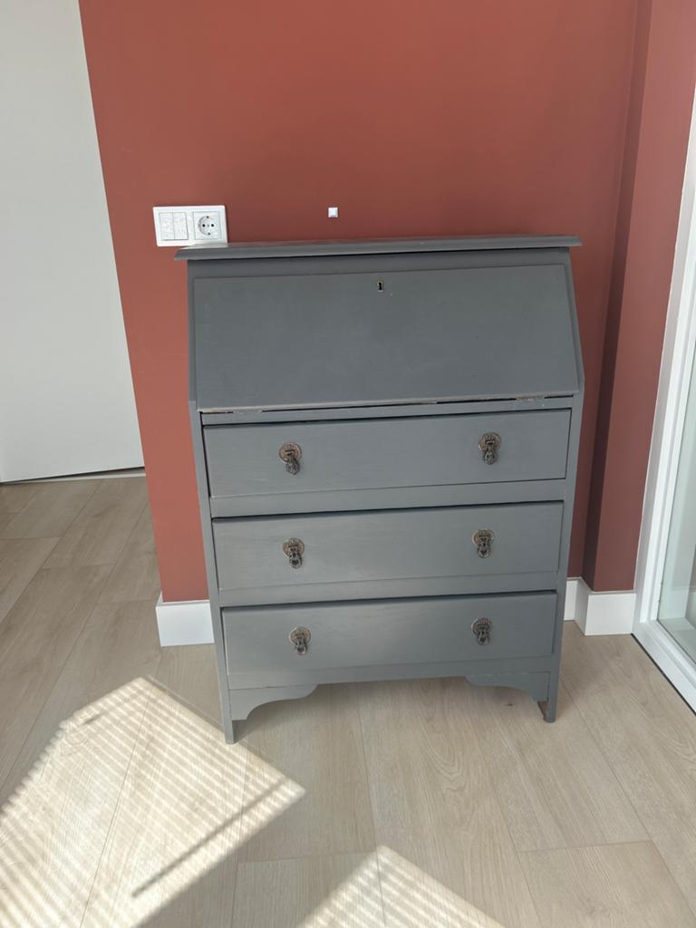 Vintage secretaire/bureau - grijs geverfd, Ophalen of Verzenden, Gebruikt