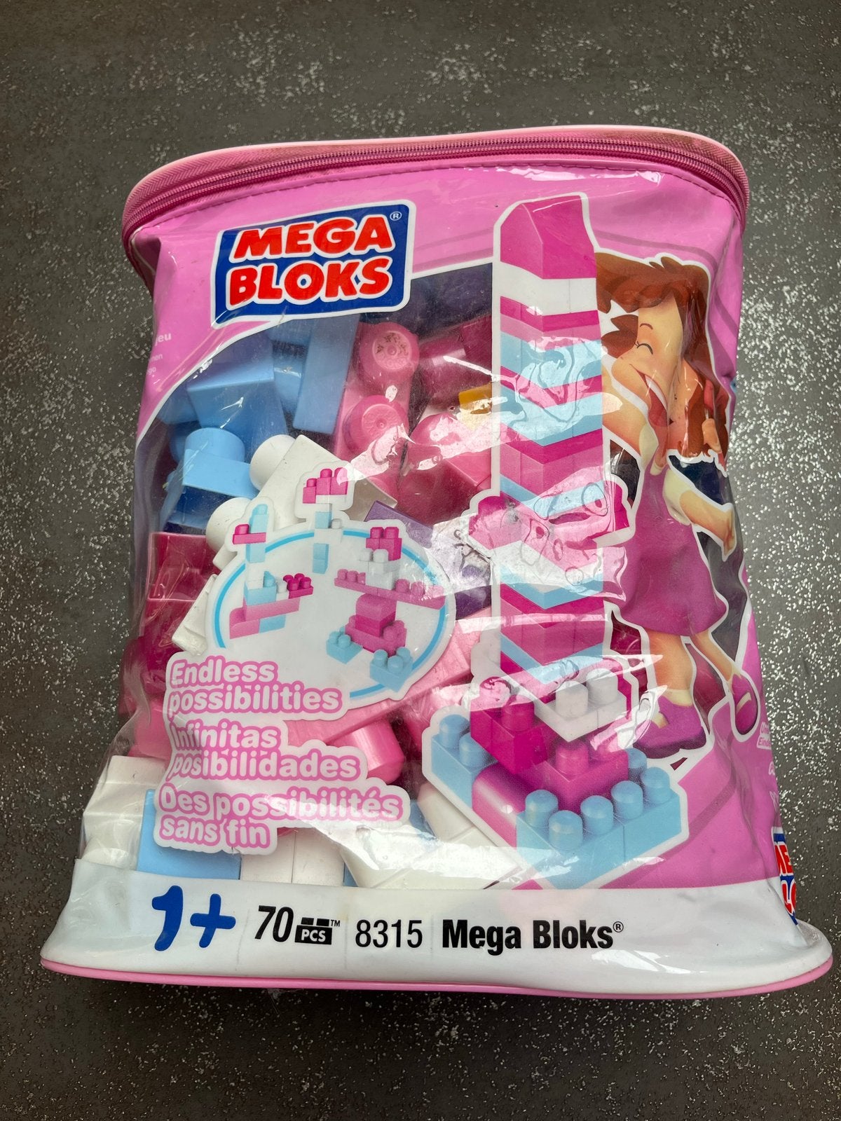Mega Bloks bouwblokken roze, 70 blokken in tas, Ophalen of Verzenden, Zo goed als nieuw, Megabloks