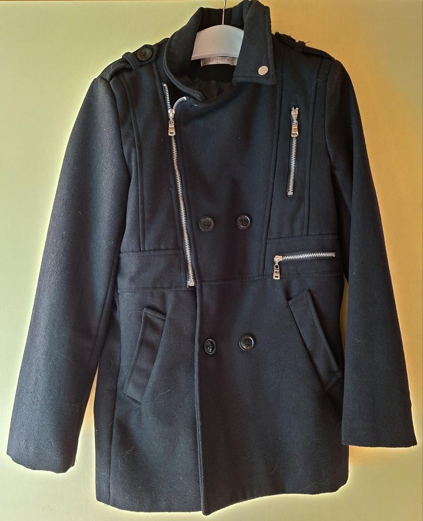 Zwarte heren winterjas met asymmetrische sluiting, Ophalen of Verzenden, Zo goed als nieuw, Maat 48/50 (M), Zwart