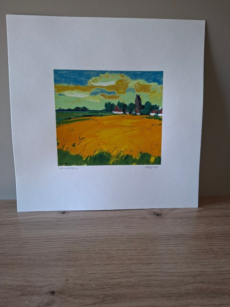 Zeefdrukken (3 stuks) Wim van der Veer, Landschap, Papier/karton, Zeefdruk, Ophalen of Verzenden