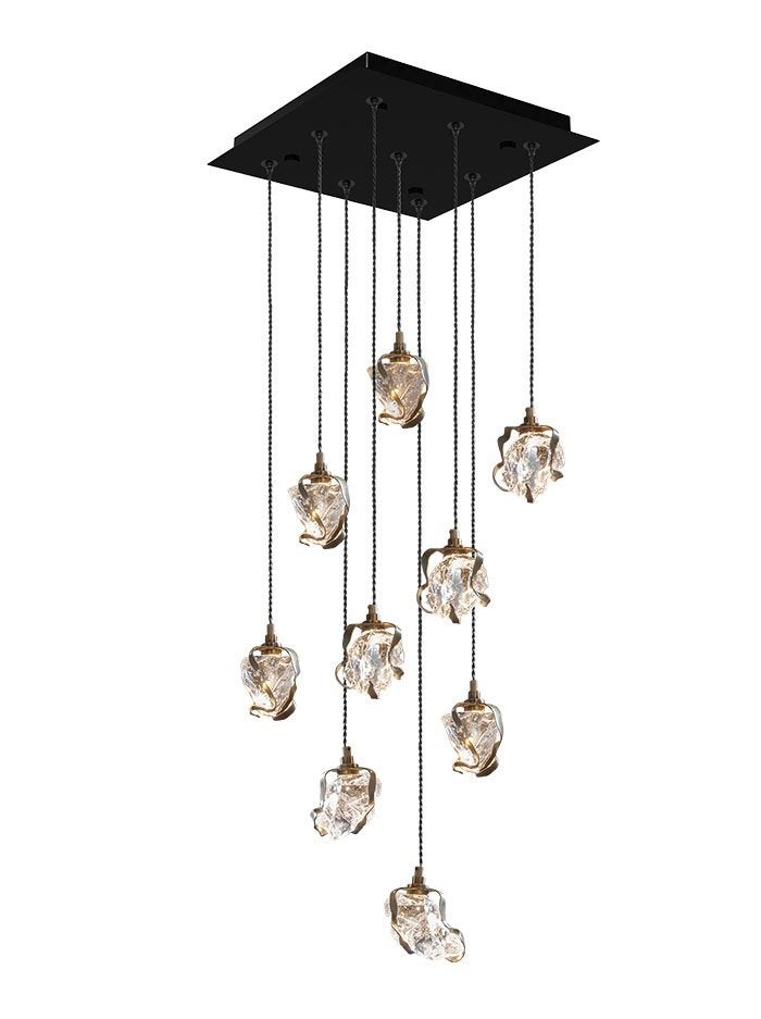 Maretti Glass Jewel hanglamp vierkant 9-lichts brons, Ophalen, Zo goed als nieuw, Glas, Modern design, Luxe, Abstract