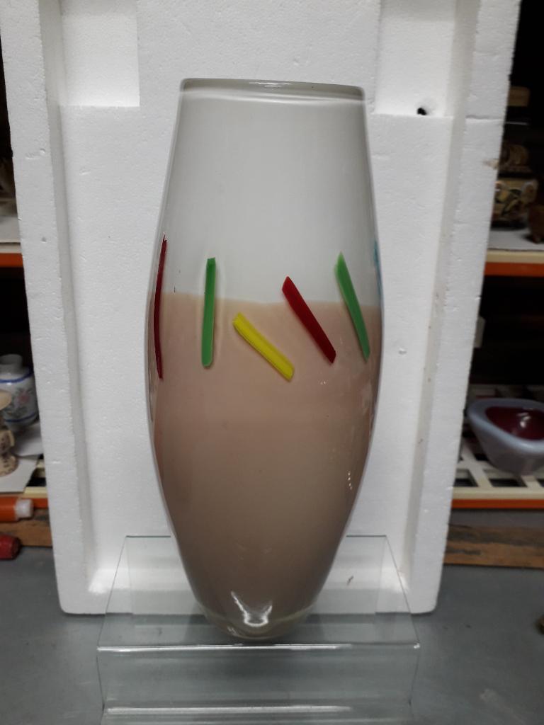 APARTE VINTAGE GLAZEN DESIGN VAAS in PERFECTE ST hoog 32 cm, Ophalen of Verzenden
