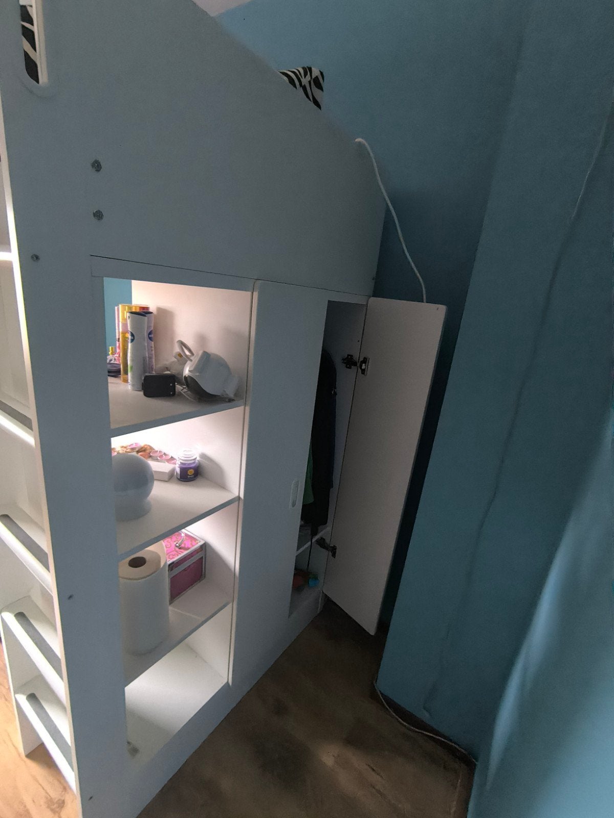 Een witten stapelbed met een bureau bijelkaar, Ophalen, Gebruikt, 180 cm of meer, 85 tot 100 cm
