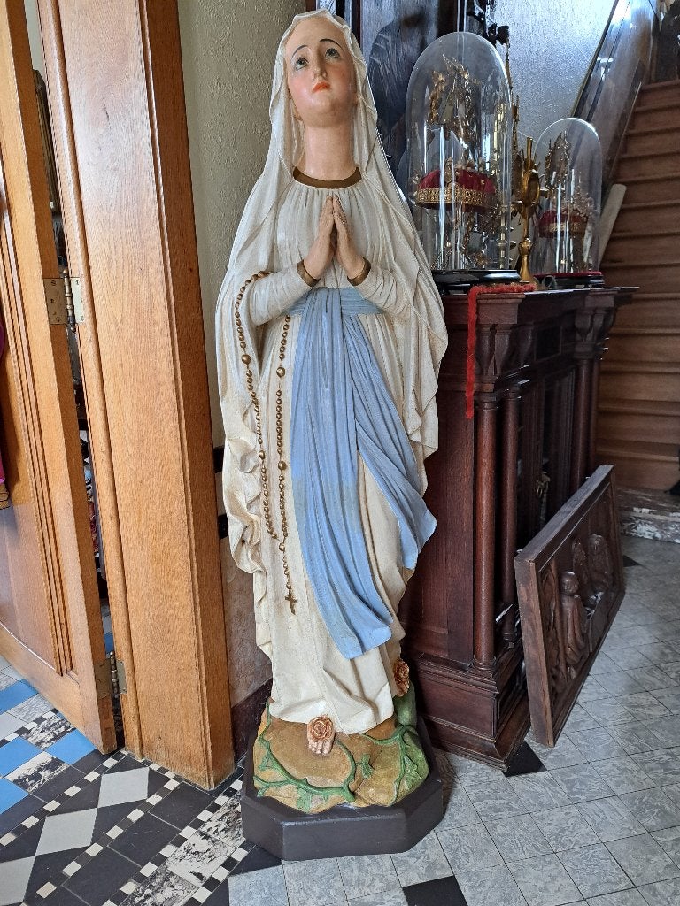 148 CM Antiek Religieus Beeld Standbeeld Maagd Maria Lourdes, Antiek en Kunst, Antiek | Religie, Ophalen