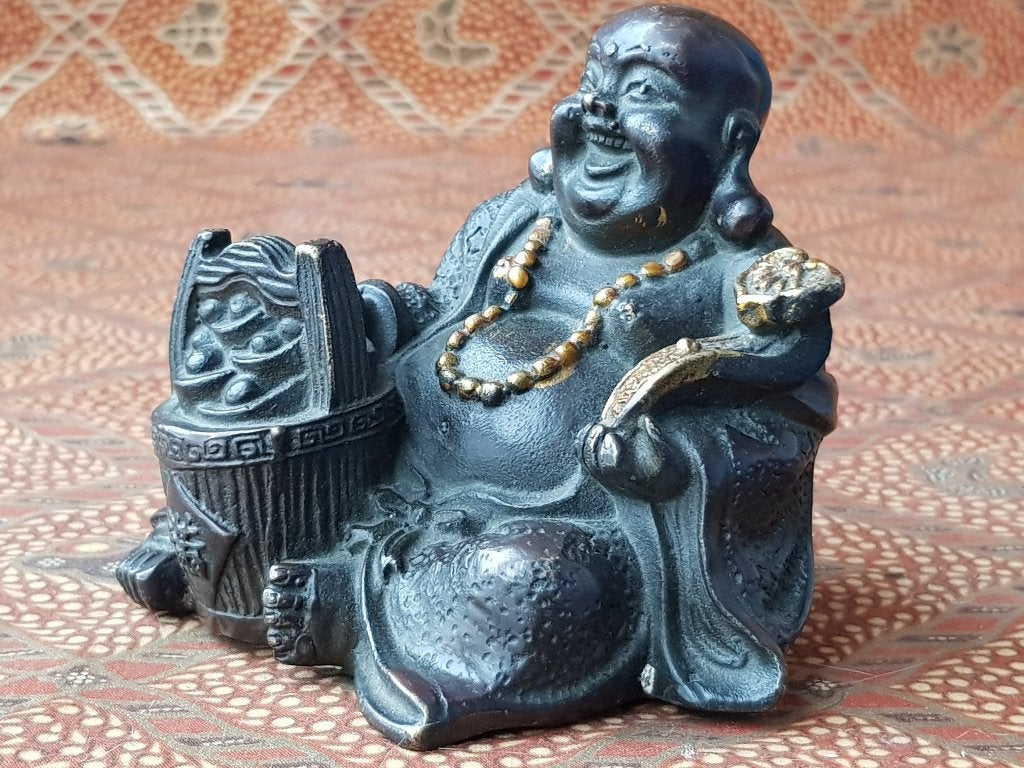 Mooi zwaar oud Chinees brons beeldje van Boeddha 9,1 cm., Ophalen of Verzenden, China, Meerkleurig, Handgemaakt