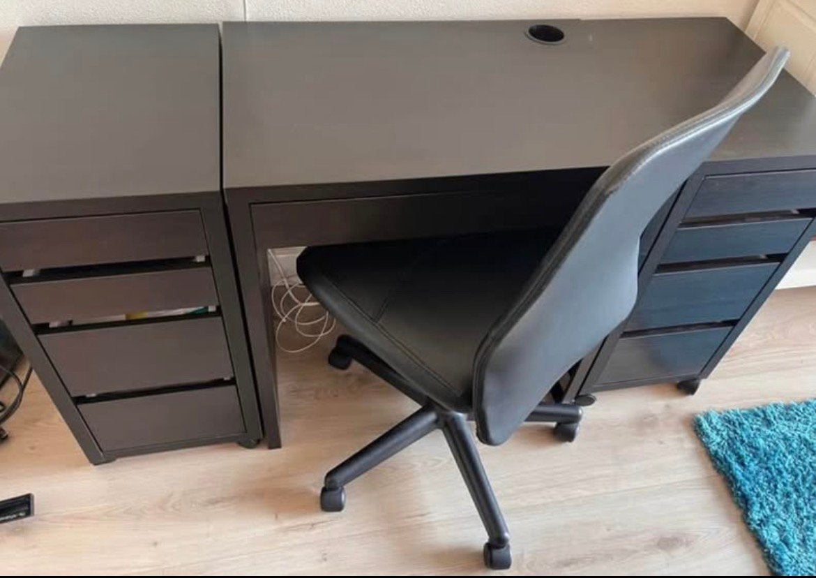 Office Desk, 2 matching Side Cabinets & 1 Office Chair, Ophalen, Zwart, Zo goed als nieuw, IKEA