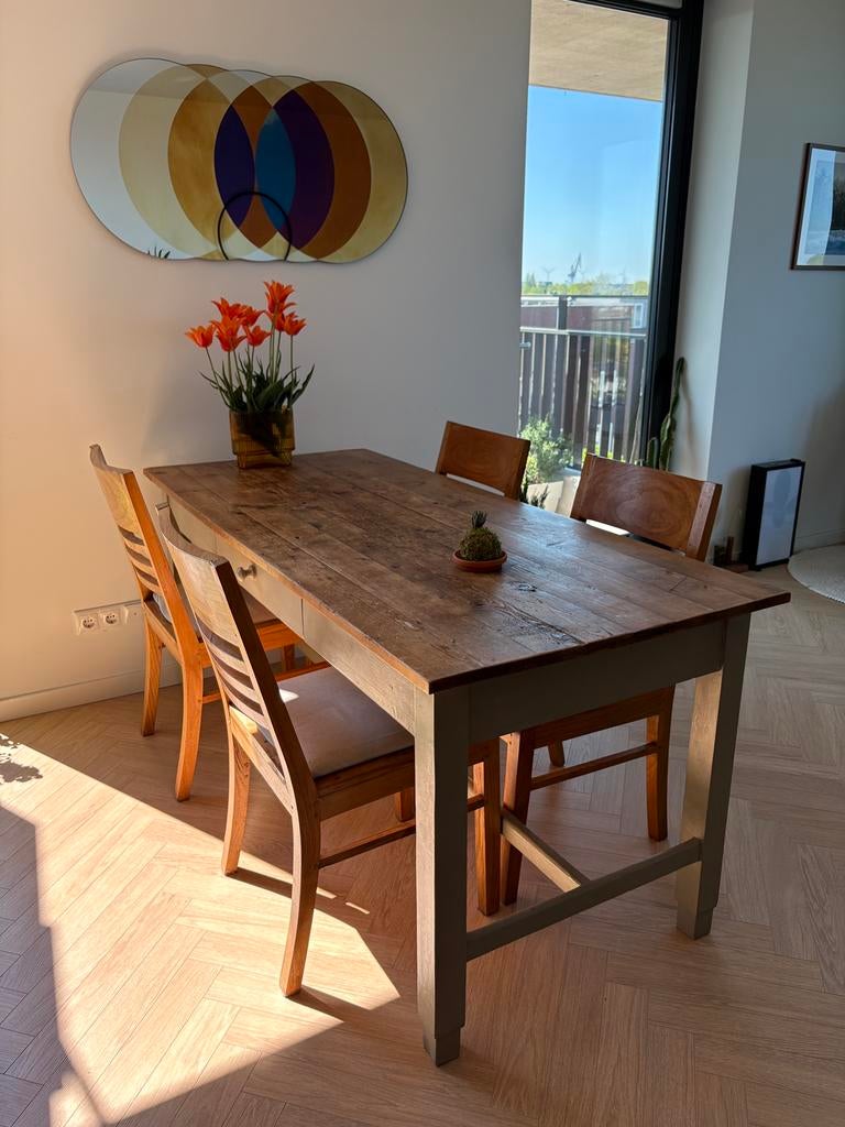 Eettafel eiken met 4 stoelen, Huis en Inrichting, Tafels | Eettafels, Ophalen, Gebruikt, 50 tot 100 cm, 150 tot 200 cm