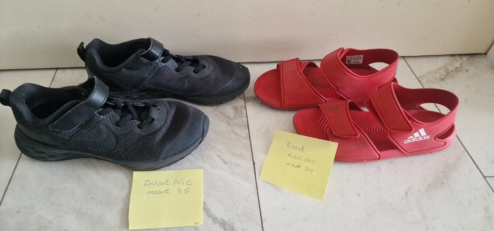 Nike Revolution en Adidas sandalen (maat 34/35), Gebruikt, Jongen of Meisje, Schoenen, Ophalen of Verzenden