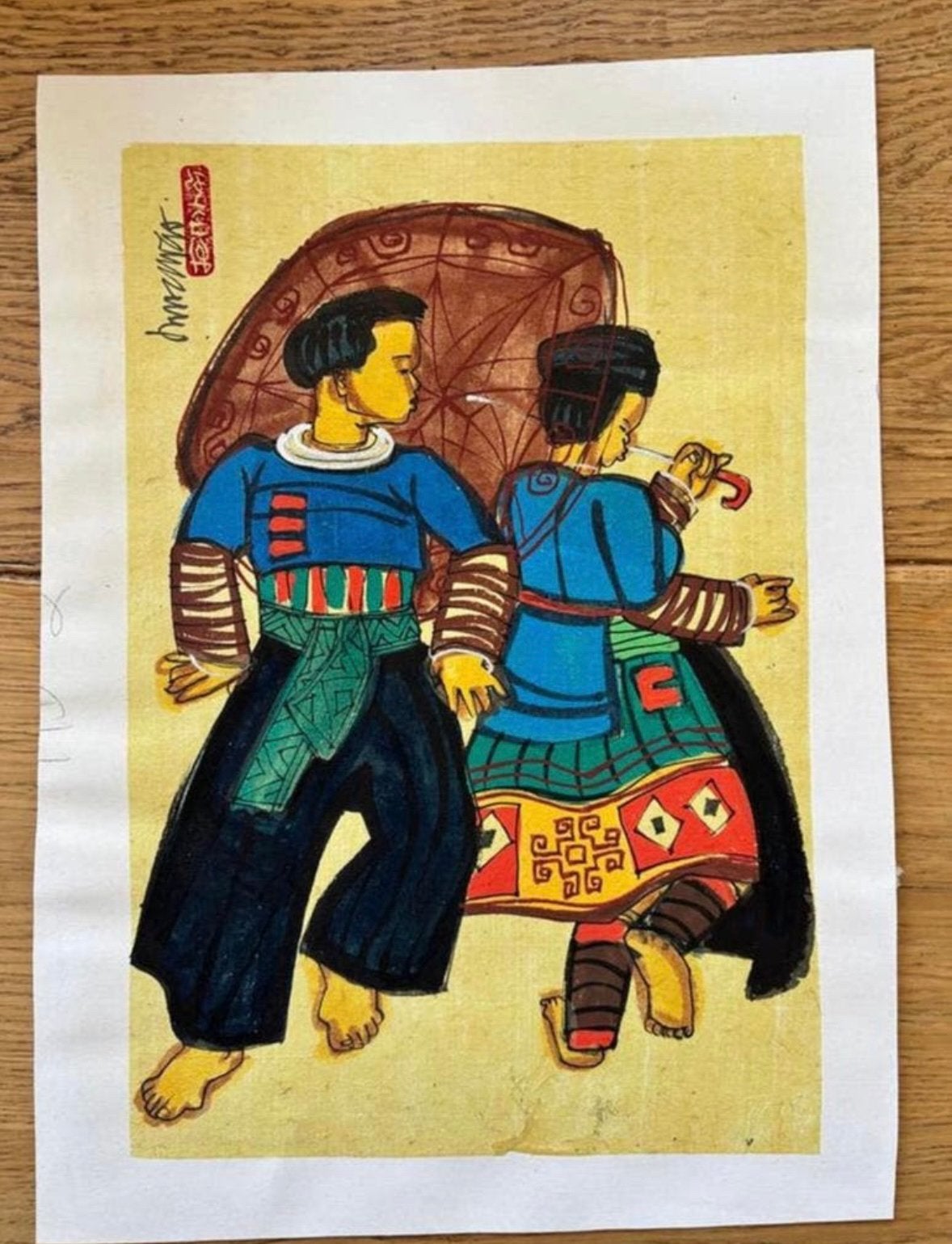 Origineel Vietnamees schilderij op rijstpapier, Ophalen of Verzenden