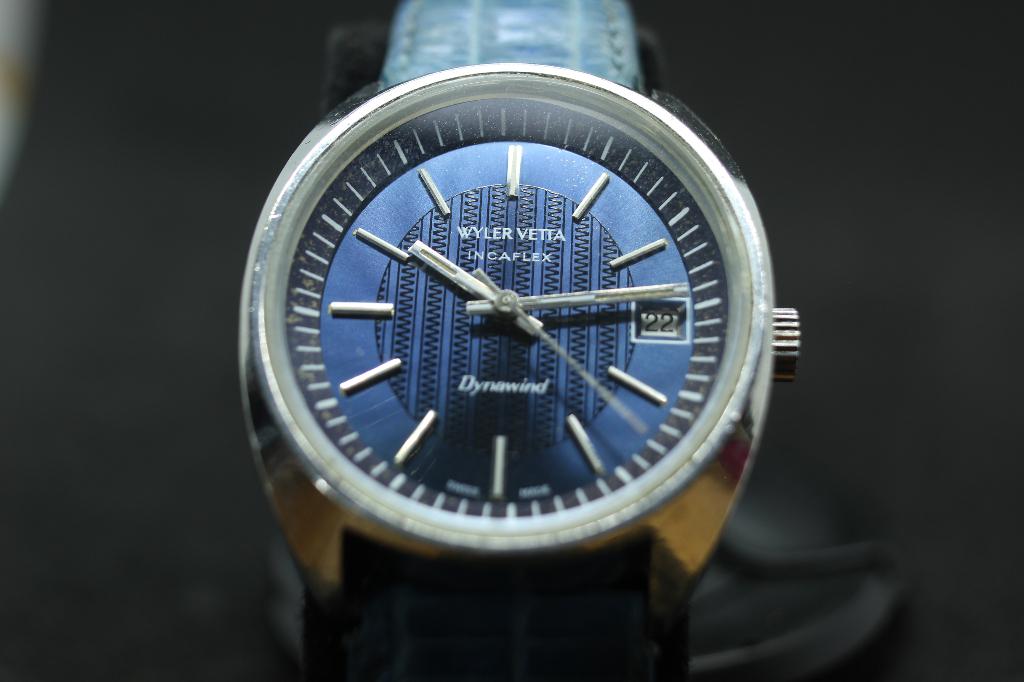 Vintage Wyler Vetta Dynawind Incaflex Automaat – Blauw, Overige merken, Staal, Met bandje, Polshorloge