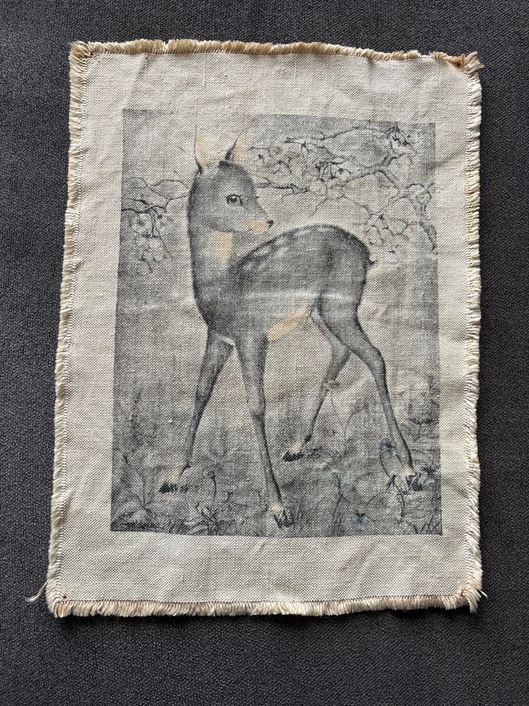 Vintage wanddoek met print van een hertje, Ophalen of Verzenden, Gebruikt