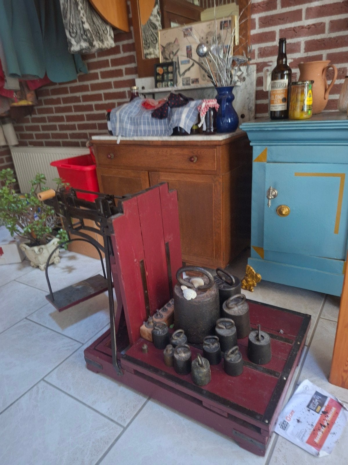 Antieke Bascule Weegschaal met Gewichten, Ophalen